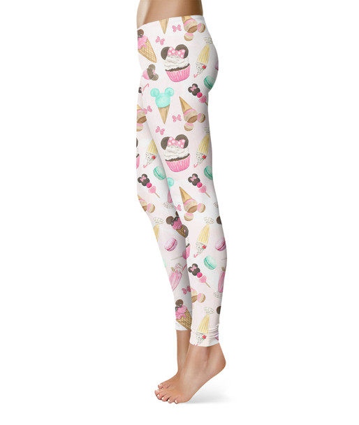 Sport Leggings - Mouse Ears Snacks in Pastel Watercolor