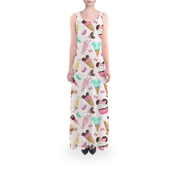 Flared Maxi Dress - Mouse Ears Snacks in Pastel Watercolor