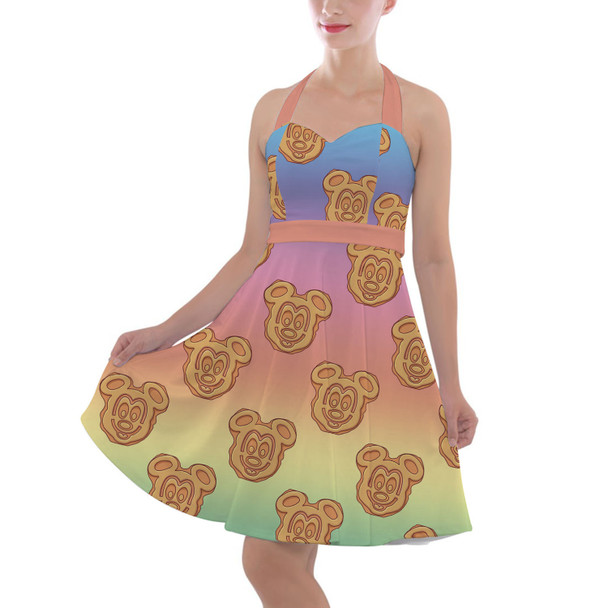 Halter Vintage Style Dress - Mickey Waffles Rainbow