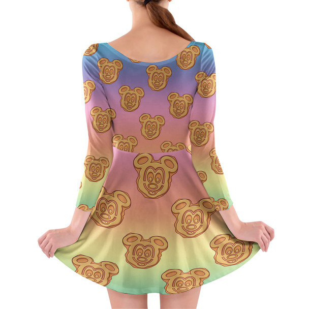 Longsleeve Skater Dress - Mickey Waffles Rainbow