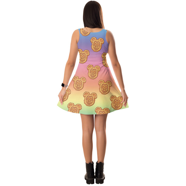 Sleeveless Flared Dress - Mickey Waffles Rainbow