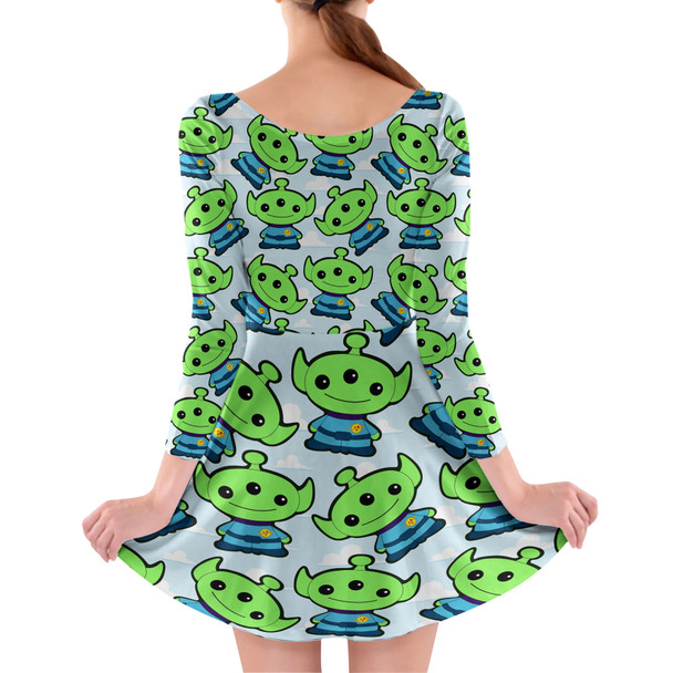 Longsleeve Skater Dress - Little Green Aliens Toy Story Inspired