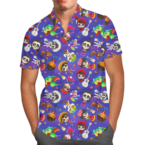 Men's Button Down Short Sleeve Shirt - Poco Loco Coco Inspired