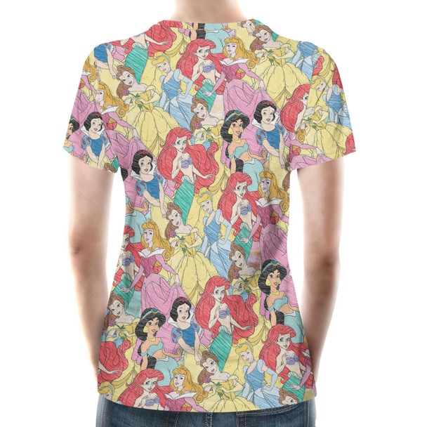 Women's Cotton Blend T-Shirt - Princess Sketches