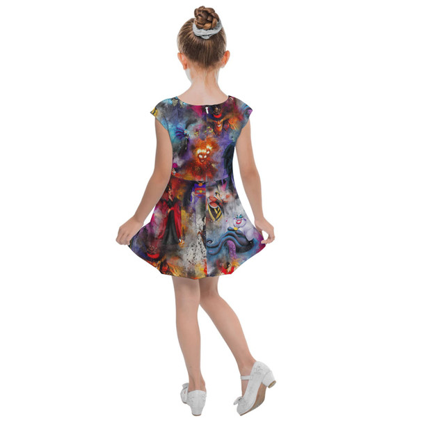 Girls Cap Sleeve Pleated Dress - Watercolor Villains