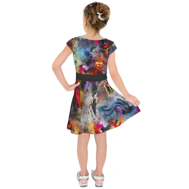Girls Short Sleeve Skater Dress - Watercolor Villains