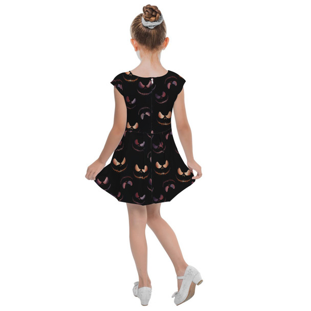 Girls Cap Sleeve Pleated Dress - Pumpkin King Halloween Inspired