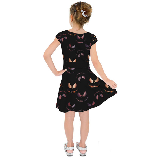 Girls Short Sleeve Skater Dress - Pumpkin King Halloween Inspired