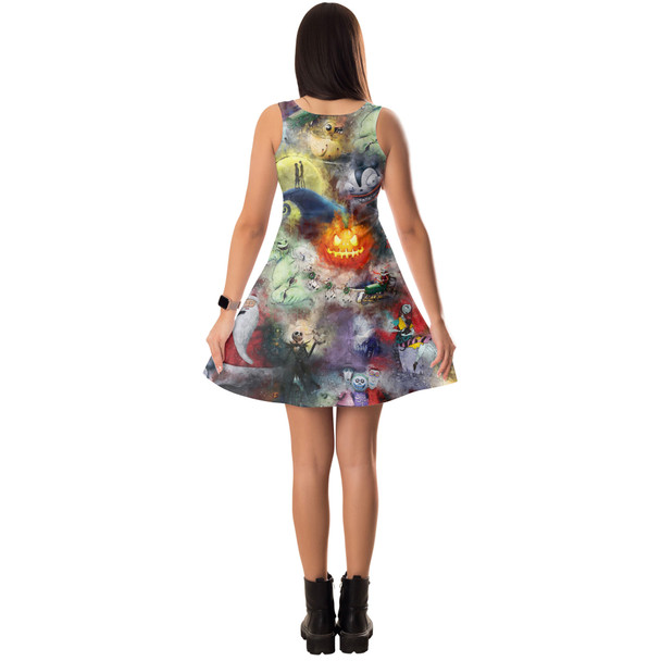 Sleeveless Flared Dress - Watercolor Nightmare Before Christmas