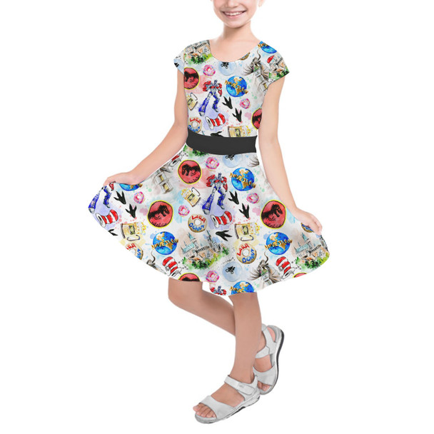 Girls Short Sleeve Skater Dress - A Universal Adventure