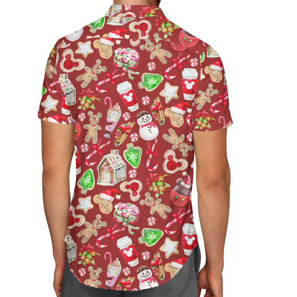 Men's Button Down Short Sleeve Shirt - Disney Christmas Snack Goals