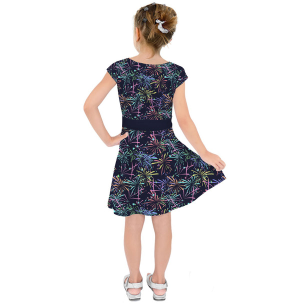 Girls Short Sleeve Skater Dress - Fireworks