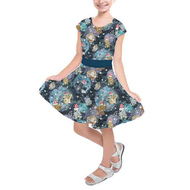 Girls Short Sleeve Skater Dress - A Christmas Far Far Away