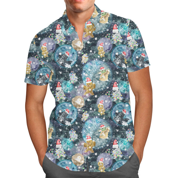 Men's Button Down Short Sleeve Shirt - A Christmas Far Far Away