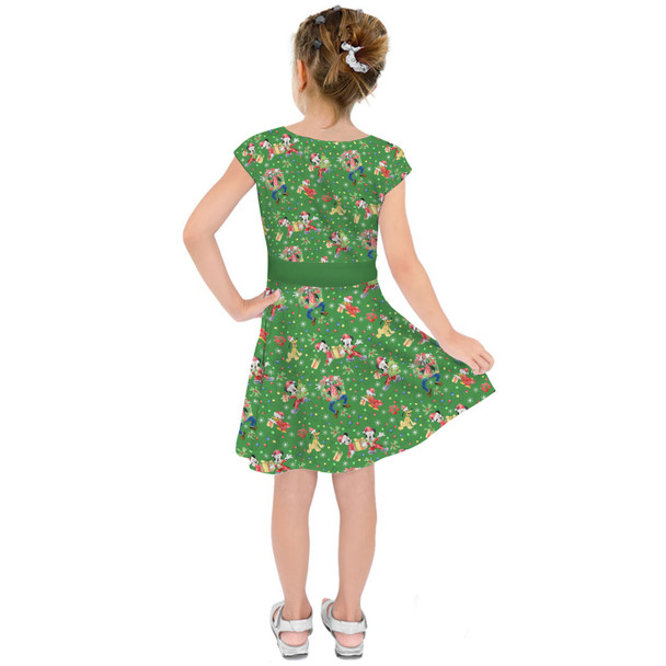 Girls Short Sleeve Skater Dress - Mickey & Friends Celebrate Christmas