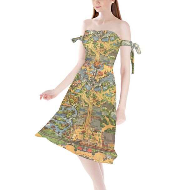 Strapless Bardot Midi Dress - Disneyland Vintage Map