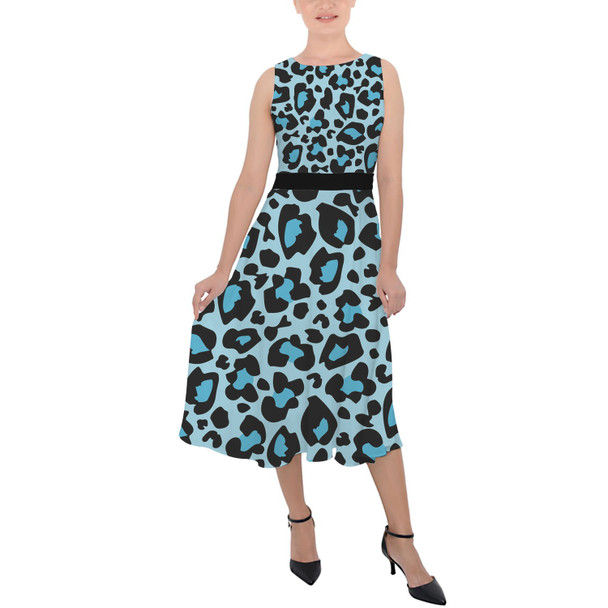 Belted Chiffon Midi Dress - Ken's Bright Blue Leopard Print