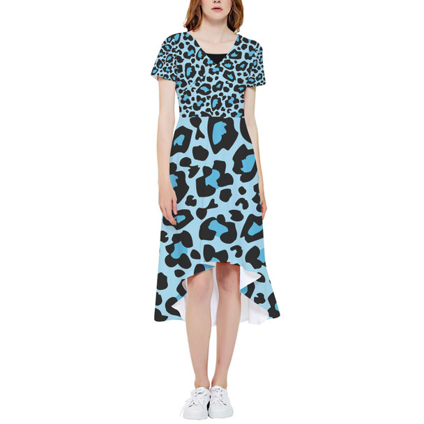 High Low Midi Dress - Ken's Bright Blue Leopard Print