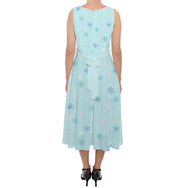 Belted Chiffon Midi Dress - Frozen Ice Queen Snow Flakes