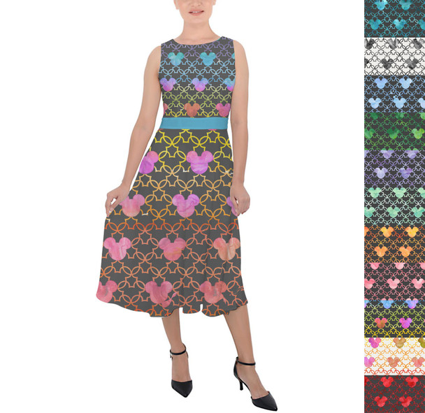 Belted Chiffon Midi Dress - Mouse Ears Watercolor