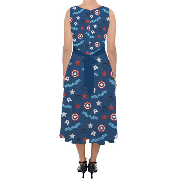 Belted Chiffon Midi Dress - American Superhero