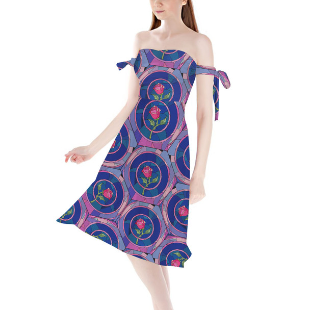 Strapless Bardot Midi Dress - Stained Glass Rose Belle Princess Inspired