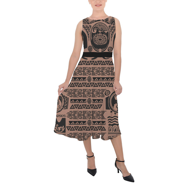 Belted Chiffon Midi Dress - Maui Tattoos Moana Inspired