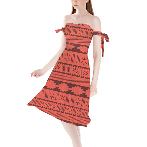 Strapless Bardot Midi Dress - Moana Tribal Print
