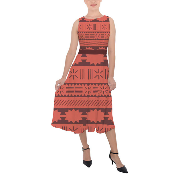 Belted Chiffon Midi Dress - Moana Tribal Print