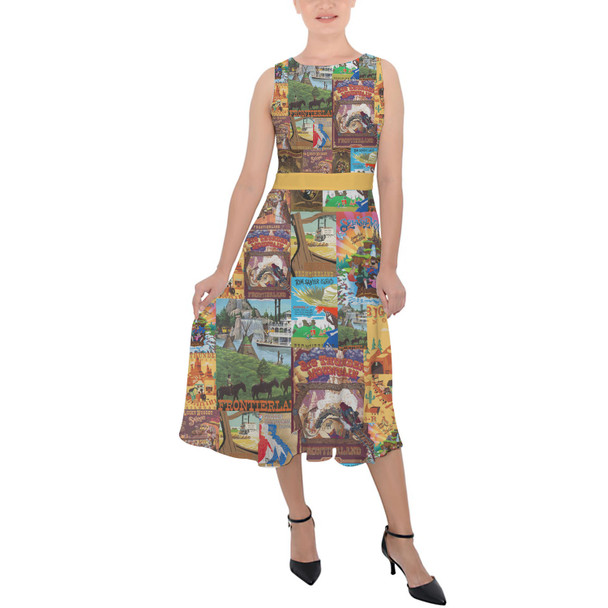 Belted Chiffon Midi Dress - Frontierland Vintage Attraction Posters