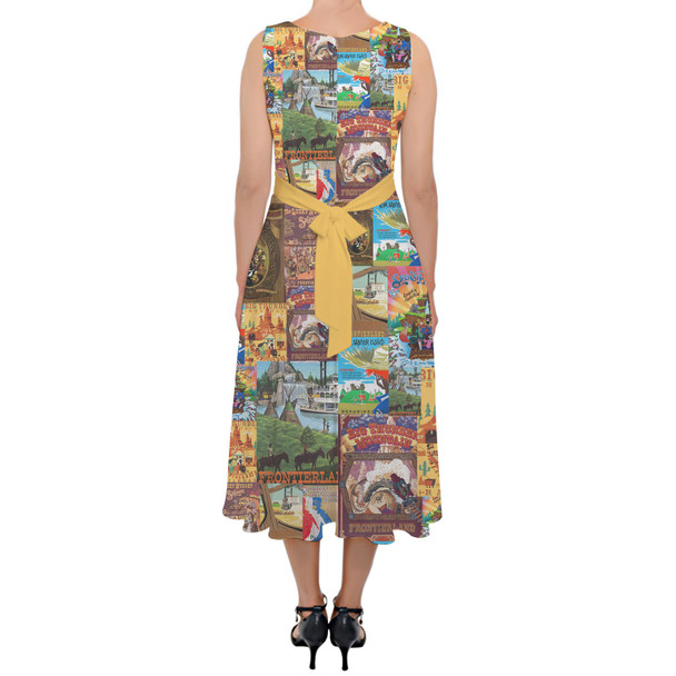Belted Chiffon Midi Dress - Frontierland Vintage Attraction Posters