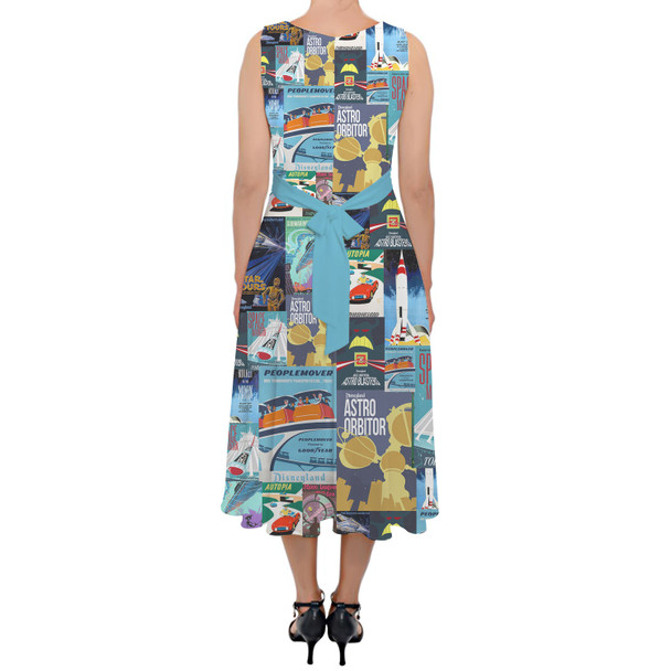 Belted Chiffon Midi Dress - Tomorrowland Vintage Attraction Posters