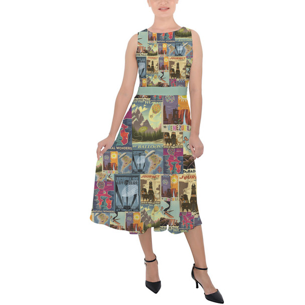 Belted Chiffon Midi Dress - Pixar Up Travel Posters