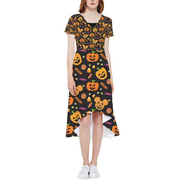 High Low Midi Dress - Halloween Mickey Pumpkins