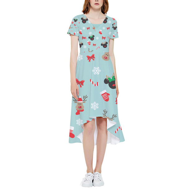 High Low Midi Dress - Christmas Mickey & Minnie Reindeers