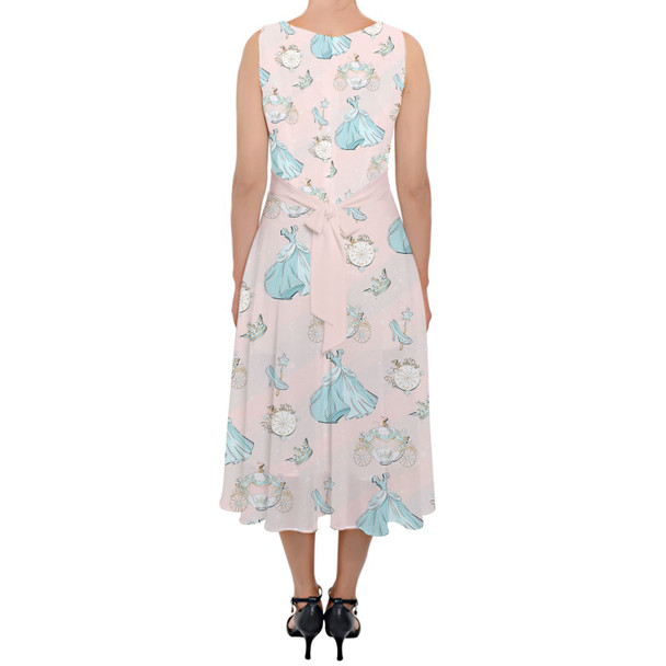 Belted Chiffon Midi Dress - Almost Midnight Cinderella Inspired