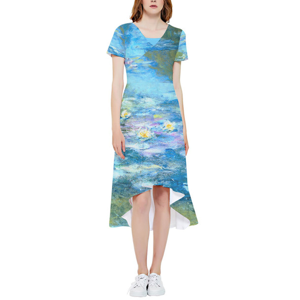 High Low Midi Dress - Monet Water Lillies