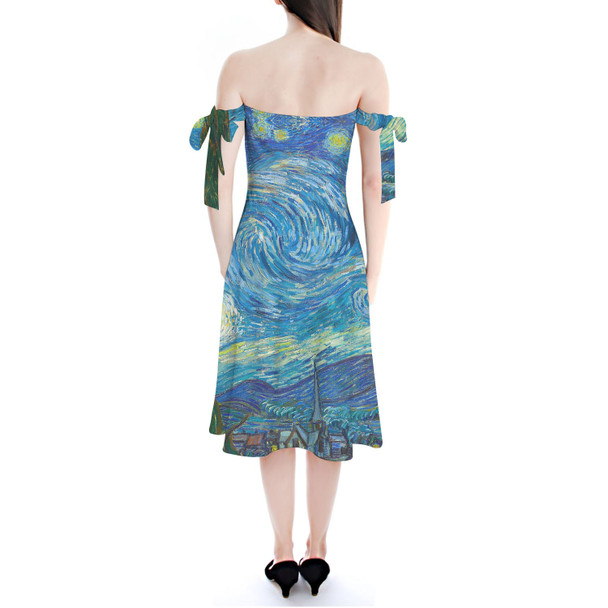 Strapless Bardot Midi Dress - Van Gogh Starry Night