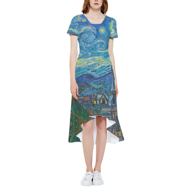 High Low Midi Dress - Van Gogh Starry Night