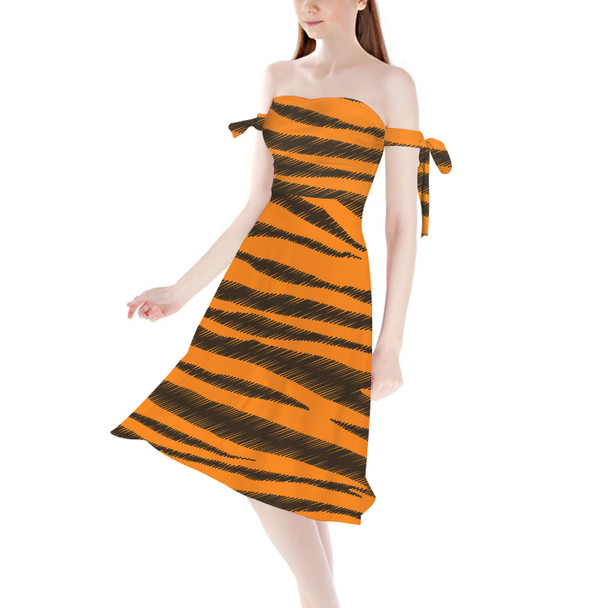 Strapless Bardot Midi Dress - Tigger Stripes Winnie The Pooh Inspired