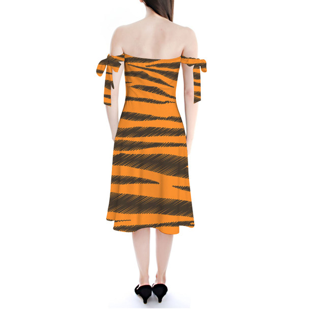 Strapless Bardot Midi Dress - Tigger Stripes Winnie The Pooh Inspired