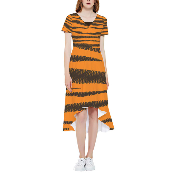 High Low Midi Dress - Tigger Stripes Winnie The Pooh Inspired