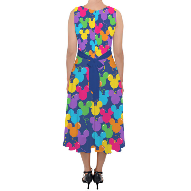 Belted Chiffon Midi Dress - Mickey Ears Balloons Disney Inspired