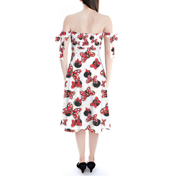 Strapless Bardot Midi Dress - Minnie Bows and Mouse Ears