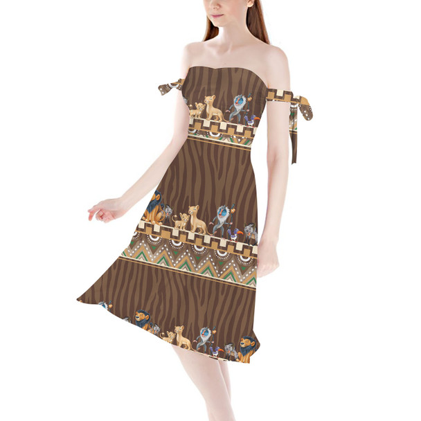 Strapless Bardot Midi Dress - Tribal Stripes Lion King Inspired