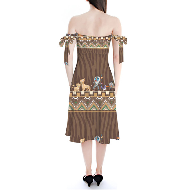 Strapless Bardot Midi Dress - Tribal Stripes Lion King Inspired