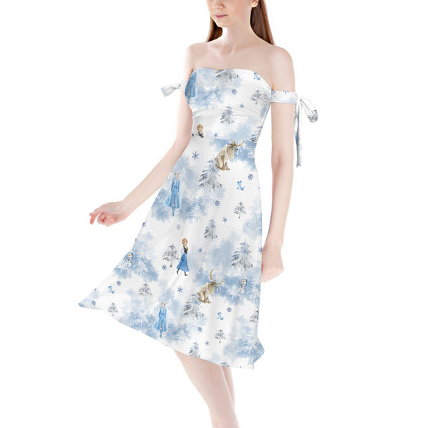 Strapless Bardot Midi Dress - Winter Landscape Frozen Inspired