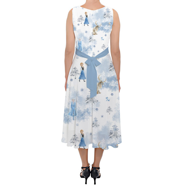 Belted Chiffon Midi Dress - Winter Landscape Frozen Inspired