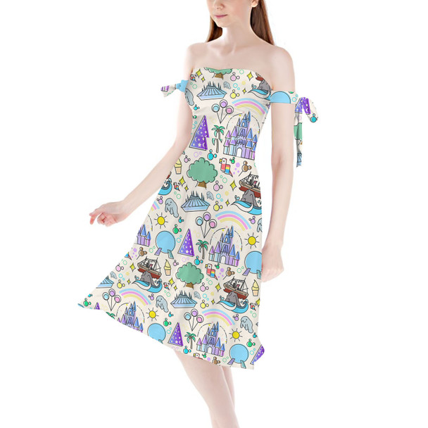 Strapless Bardot Midi Dress - Walt Disney World Park Icons Light