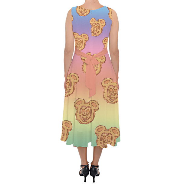 Belted Chiffon Midi Dress - Mickey Waffles Rainbow